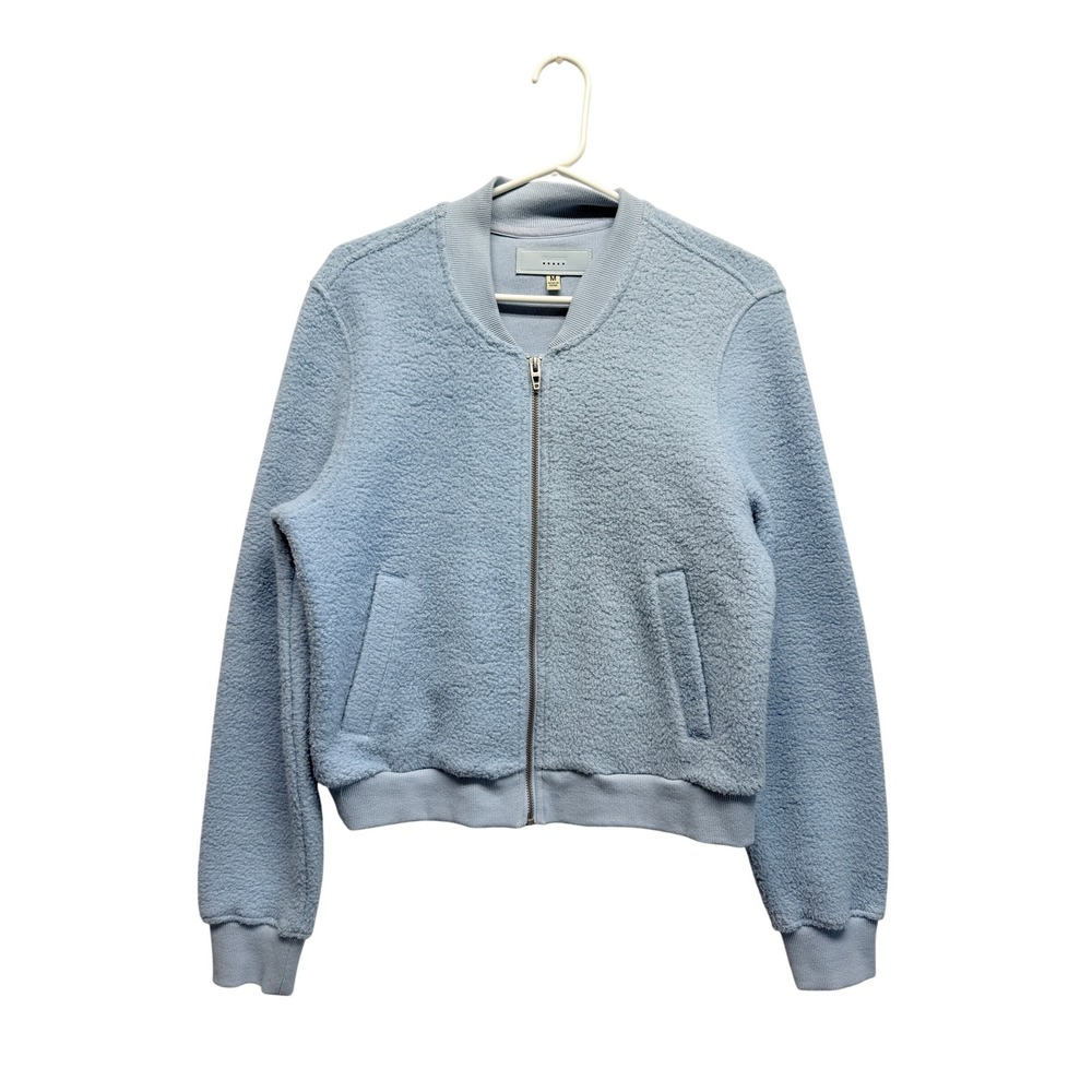 Blank NYC Bomber Jacket Med Fleece Sherpa Front Zip Light Blue Cozy Soft Women